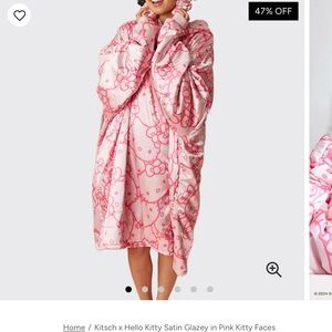 Kitsch Hello Kitty Pink Satin Robe with Kitty Faces